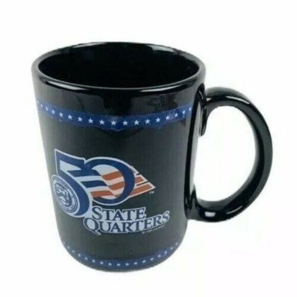 50 State Quarters Coffee Mug Treasury United States Rare Tea Cup Souvenir Black - Picture 1 of 7